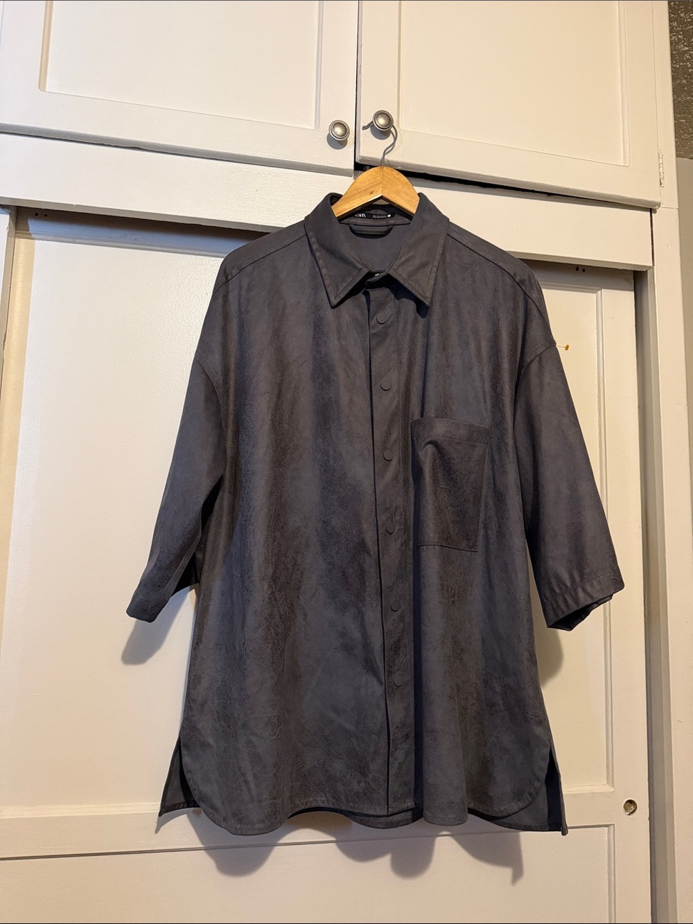 Zara Men Faded Faux Suede Overshirt Gray Size L